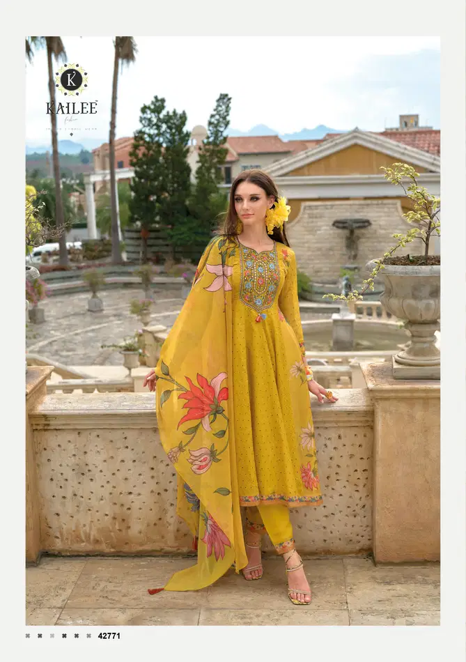 Meraki By Kailee Chiknakari Organza Anarkali Kurti With Bottom Dupatta Wholesale Price In Surat